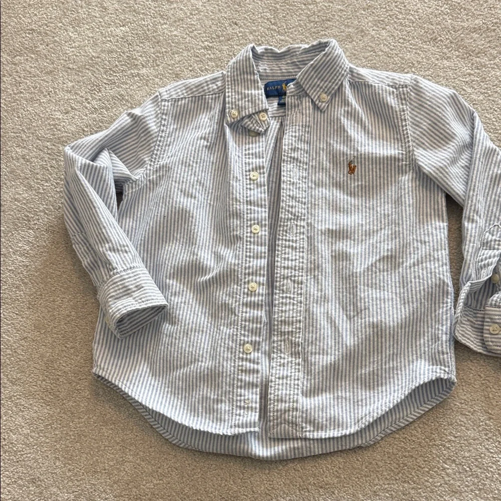 Ralph Lauren Light Blue and White Striped Button-Down Shirt